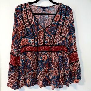 American Eagle Outfitters bohemian paisley mixed print bell sleeve top size XS